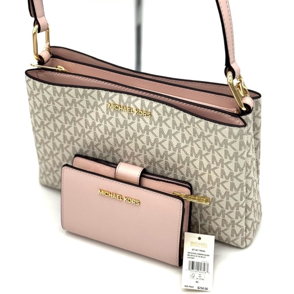 Michael Kors Trisha Triple Compartment Crossbody Bag & Bifold Zip Chain Wallet - Picture 10 of 13